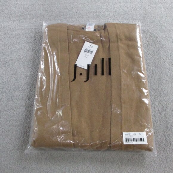 J Jill Luxe Rib Trimmed Knit Ruana Vicuna Tan Womens Small Long Cardigan NWT - Picture 2 of 5